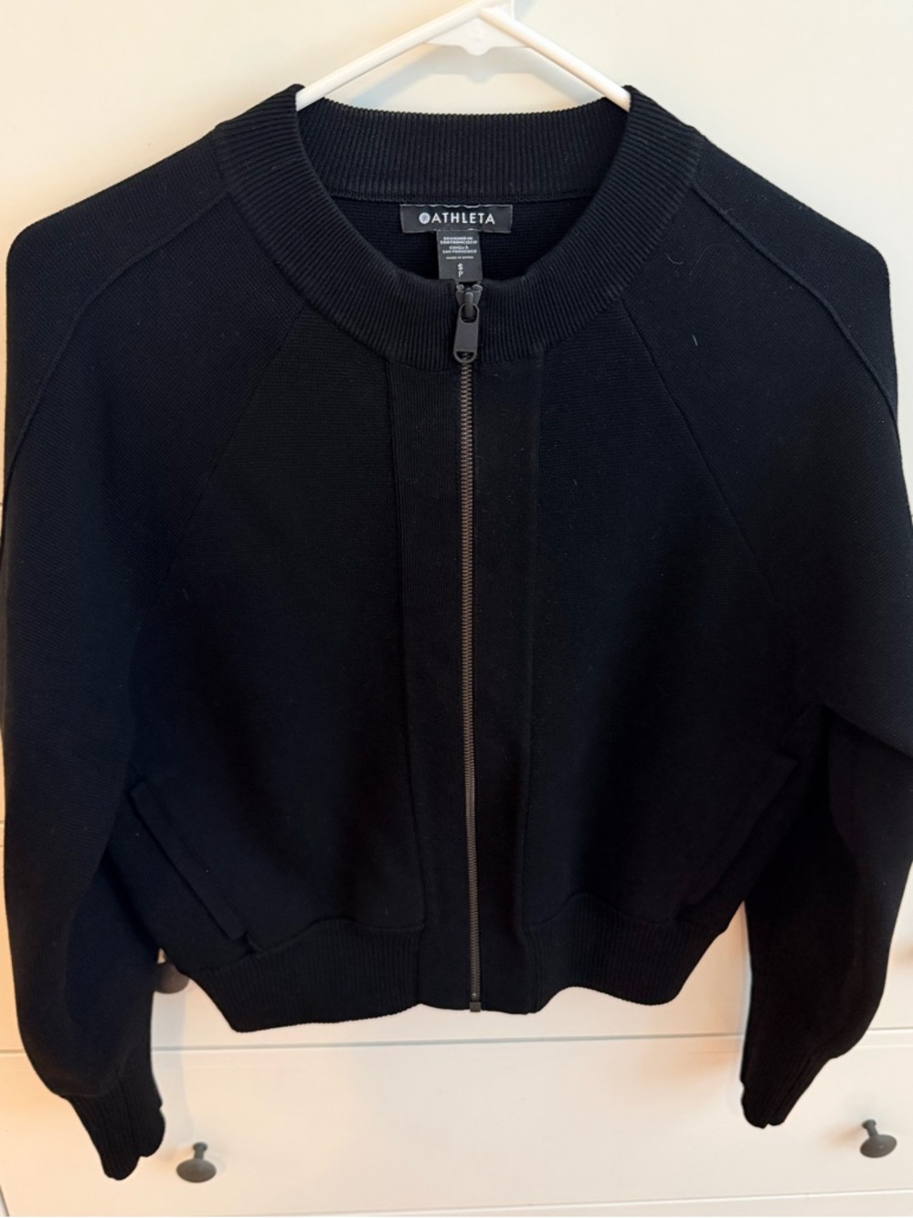 Athleta Black Zip-Front Knit Bomber Jacket